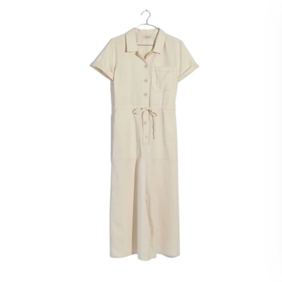 Madewell Wide Leg Utility Jumpsuit Womens 4 Cream Ivory Short Sleeve Cotton Boho - Picture 13 of 13